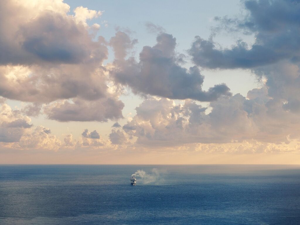 sea, ferry, ship, smoke, clouds, dawn, crete, greece, island, october, mediterranean, water, nature, sky, ocean, sky, sky, sky, sky, sky