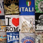 A vibrant assortment of Italian-themed graphic T-shirts showcasing classic designs and iconic landmarks.